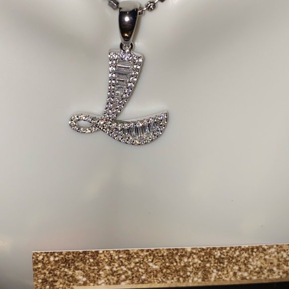 L initial simulated diamond pendant, custom made baguette iced out pendant Charm - Picture 3 of 5